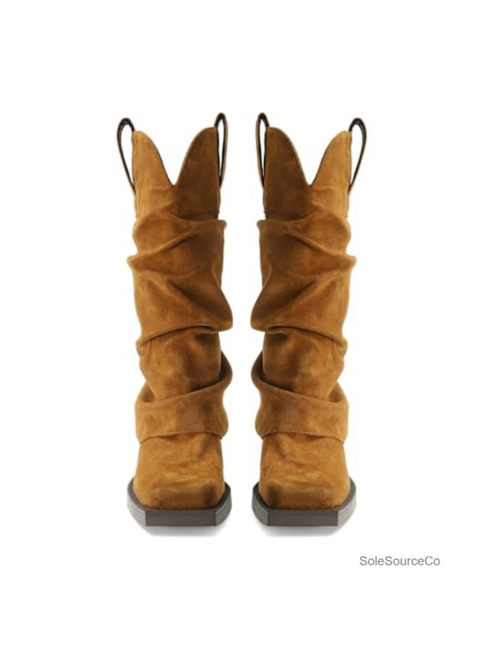 Faux Suede Fold Over Boots Square Toe Chunky Block Heel Pull On Western - Picture 5 of 6